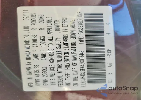 2011 Acura Tsx z USA, uszkodzony, nr VIN JH4CU2F64BC008448